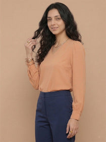 KISHRO Women Denim Solid Regular Fit Top - Teal Blue