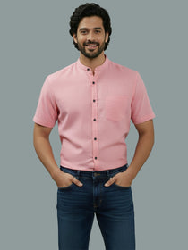 KISHRO Men Cotton Regular Fit Mandarin Collar Casual Shirt - White