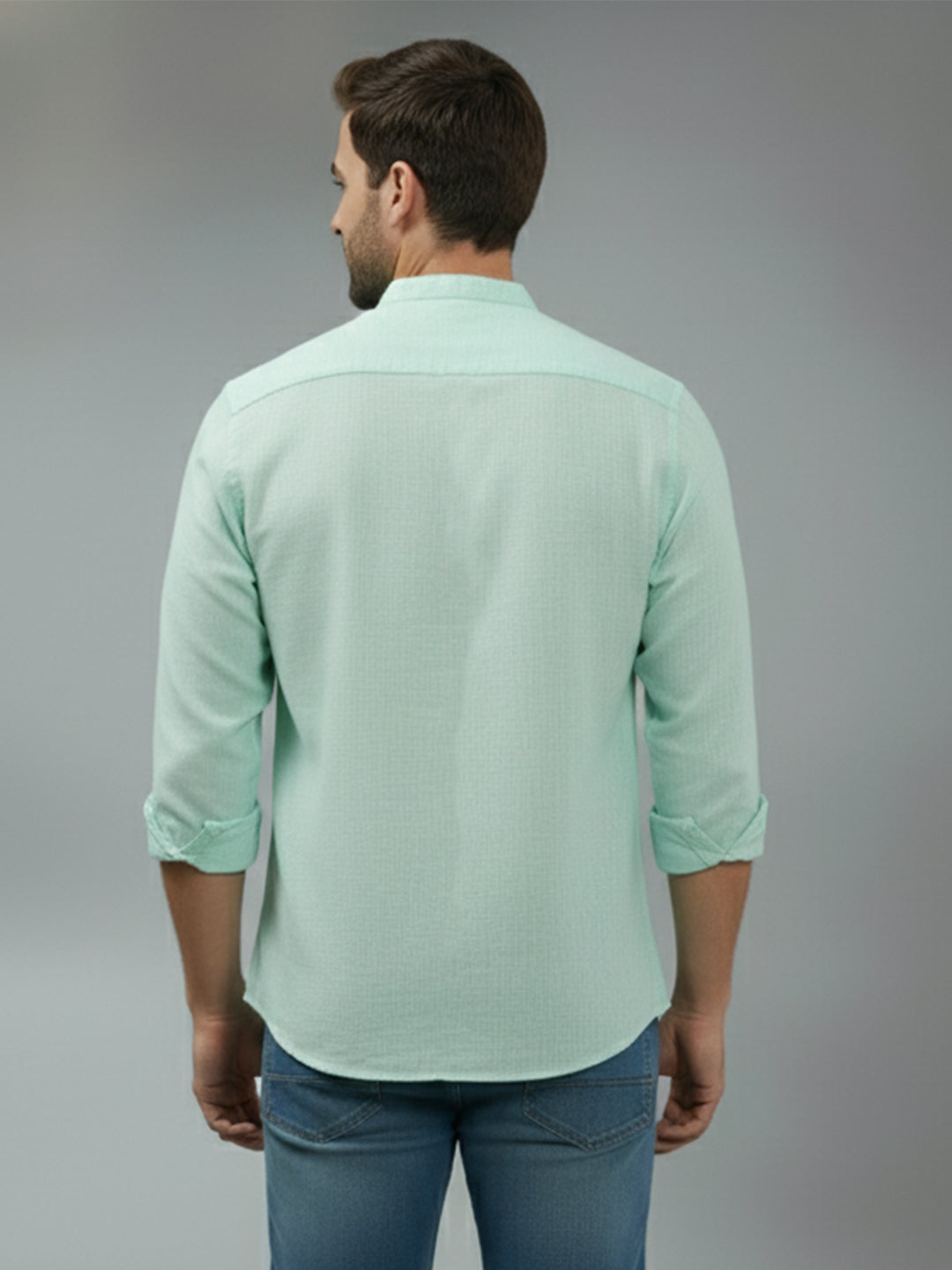 KISHRO Men Cotton Regular Fit Mandarin Collar Casual Shirt - Pink