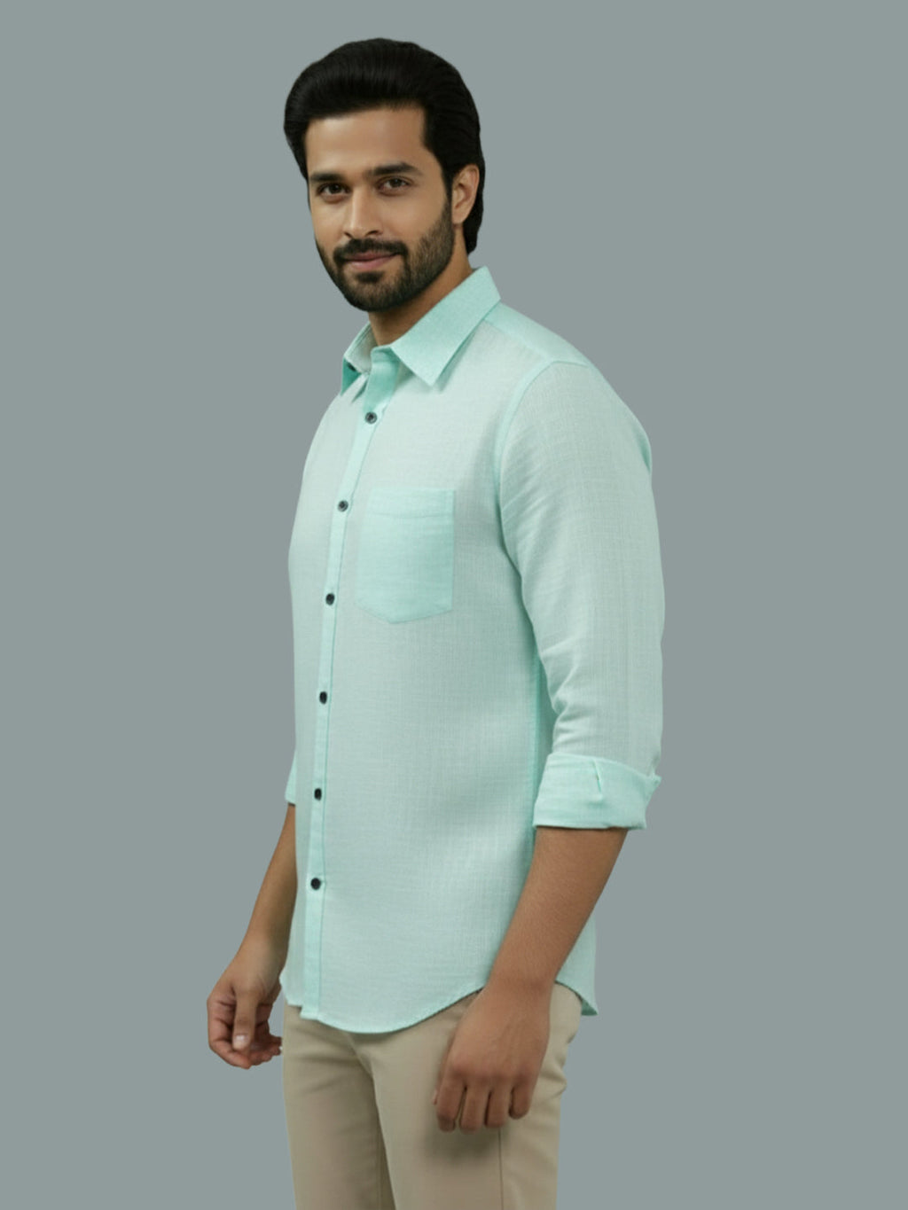 KISHRO Men Cotton Regular Fit Spread Collar Casual Shirt - Green