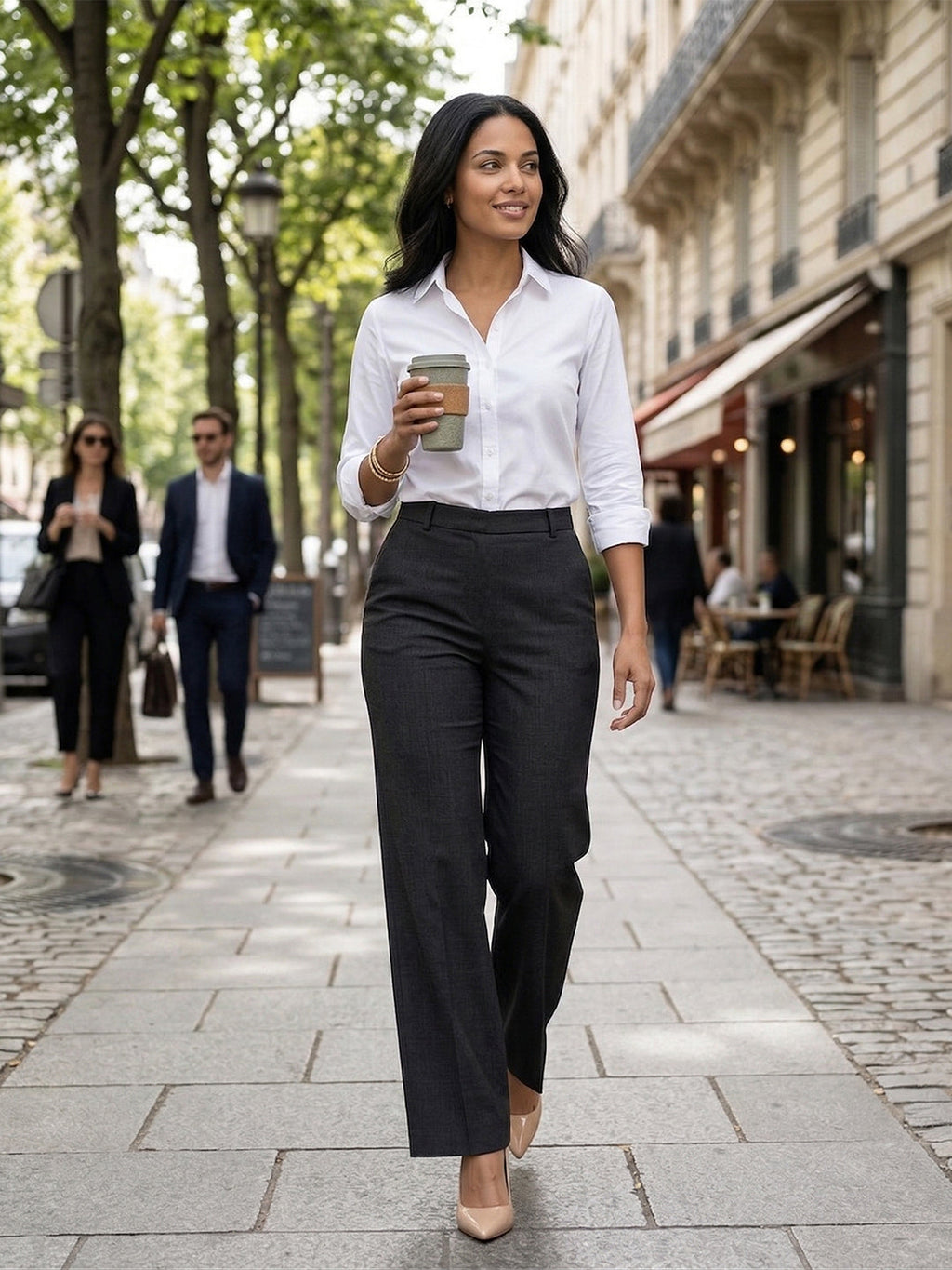KISHRO Women Rayon Solid Straight Fit Trousers - Black