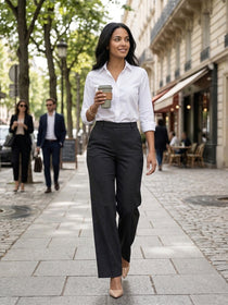 KISHRO Women Rayon Solid Straight Fit Trousers - Black