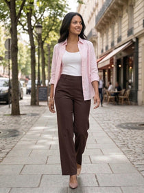 KISHRO Women Rayon Solid Straight Fit Trousers - Magenta