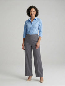 KISHRO Women Rayon Solid Straight Fit Trousers - Dark Grey