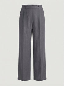 KISHRO Women Rayon Solid Straight Fit Trousers - Dark Grey