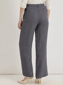 KISHRO Women Rayon Solid Straight Fit Trousers - Dark Grey