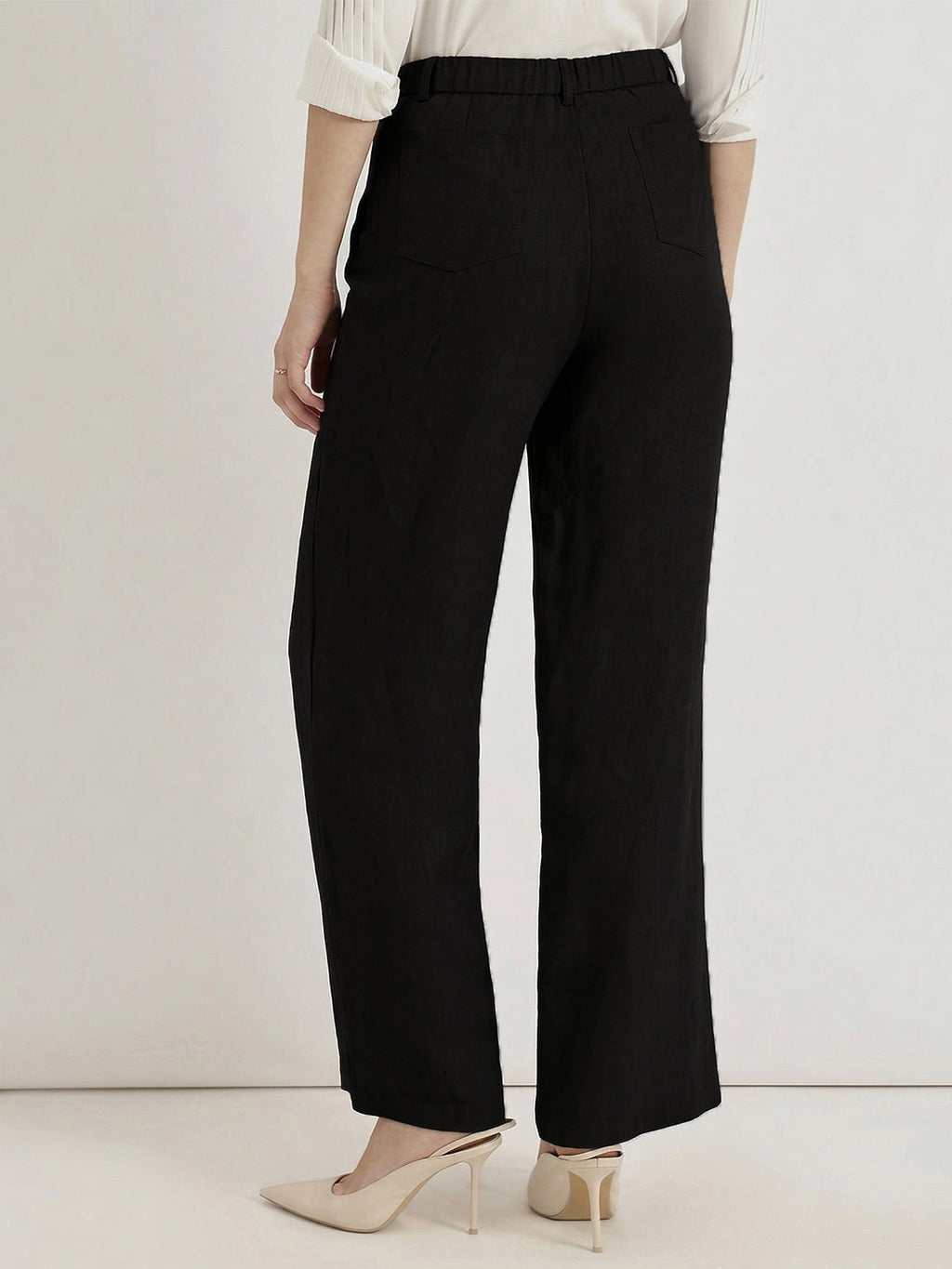 KISHRO Women Rayon Solid Straight Fit Trousers - Black