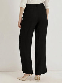 KISHRO Women Rayon Solid Straight Fit Trousers - Black