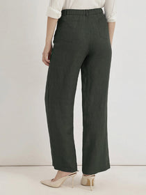 KISHRO Women Rayon Solid Straight Fit Trousers - Green