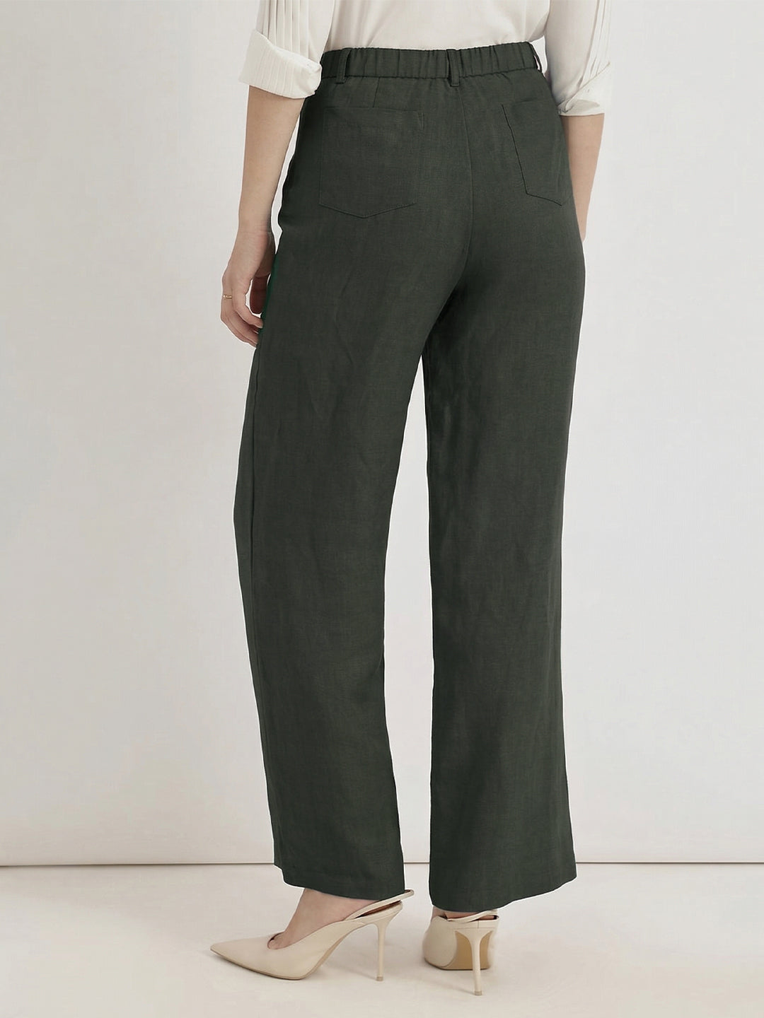 KISHRO Women Rayon Solid Straight Fit Trousers - Green