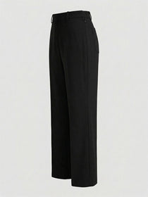 KISHRO Women Rayon Solid Straight Fit Trousers - Black