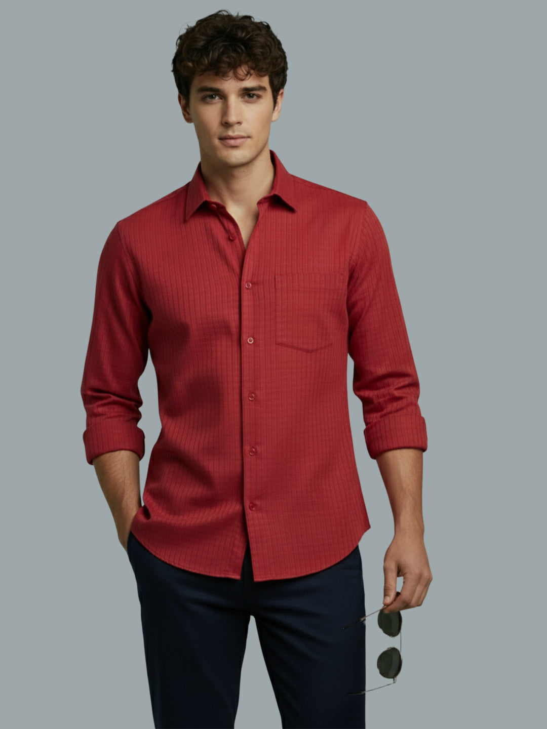 KISHRO Men Cotton Solid Regular Fit Spread Collar Casual Shirt - Black