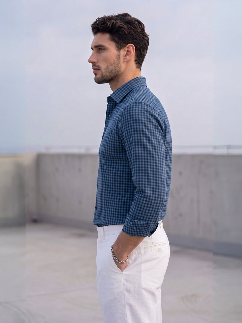 KISHRO Men Cotton Checked Regular Fit Casual Shirt - Royal Blue