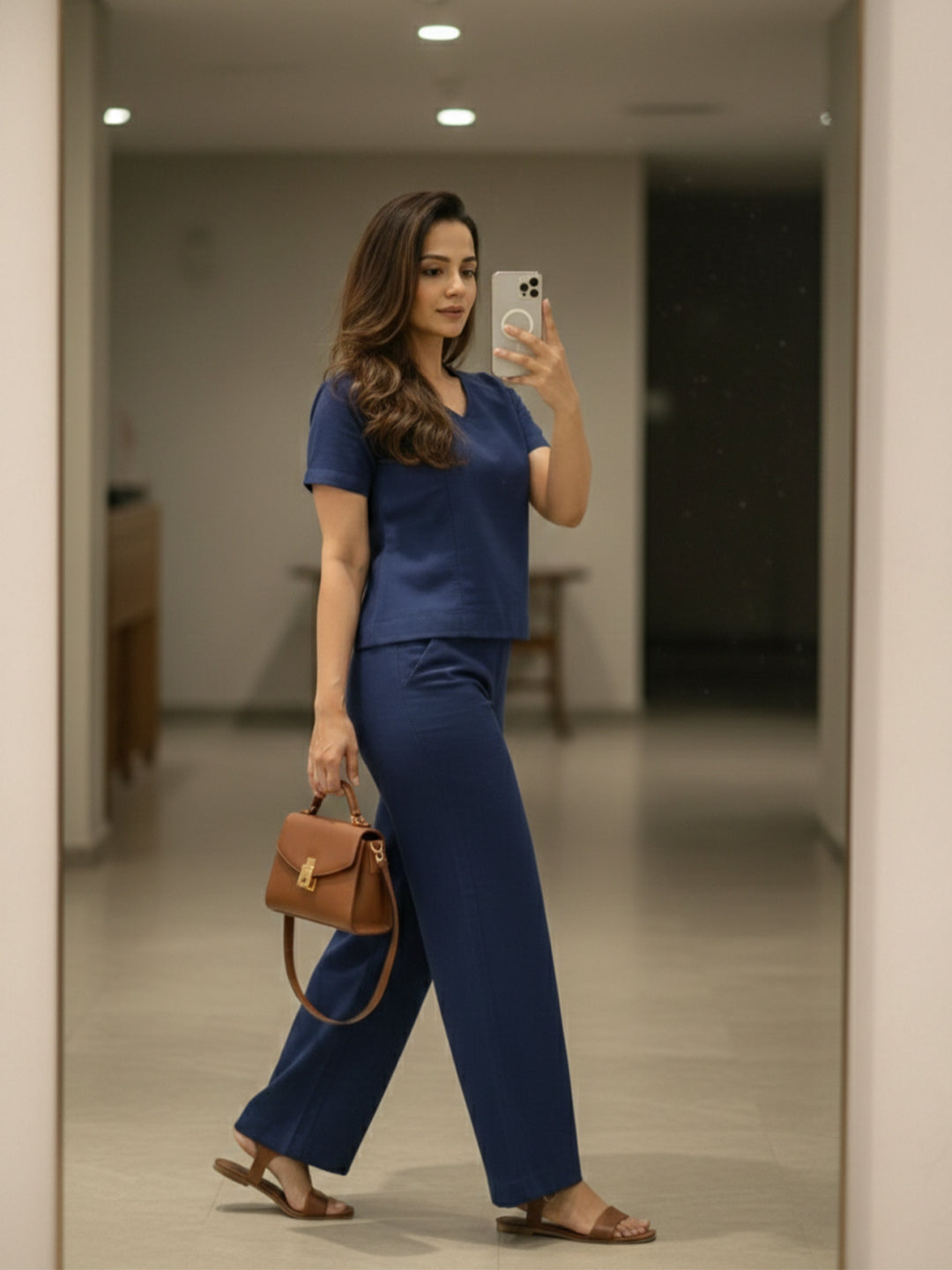 KISHRO Women Linen Solid Relaxed Fit Co-ord Set - Royal Blue