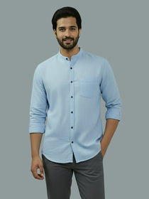 KISHRO Men Cotton Regular Fit Mandarin Collar Casual Shirt - Pink
