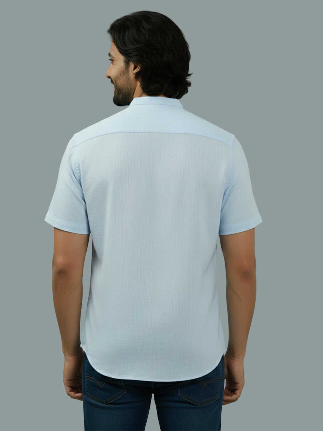 KISHRO Men Cotton Regular Fit Mandarin Collar Casual Shirt - White