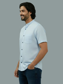 KISHRO Men Cotton Regular Fit Mandarin Collar Casual Shirt - White