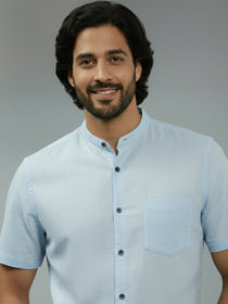 KISHRO Men Cotton Regular Fit Mandarin Collar Casual Shirt - White