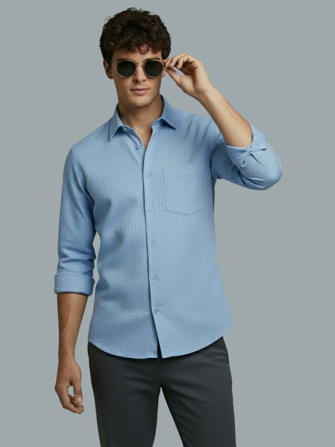 KISHRO Men Cotton Solid Regular Fit Spread Collar Casual Shirt - Black
