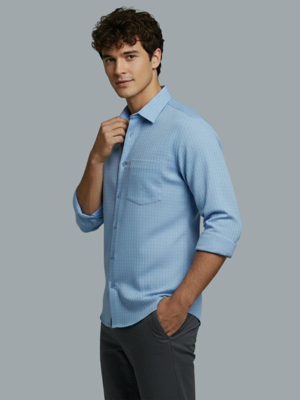 KISHRO Men Cotton Solid Regular Fit Spread Collar Casual Shirt - Black