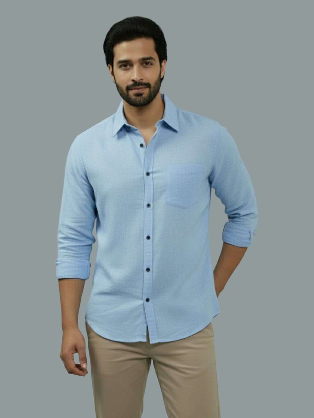 KISHRO Men Cotton Regular Fit Spread Collar Casual Shirt - Green