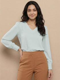 KISHRO Women Denim Solid Regular Fit Top - Teal Blue