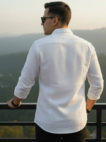KISHRO Men Cotton Striped Relaxed Fit Shirt - White