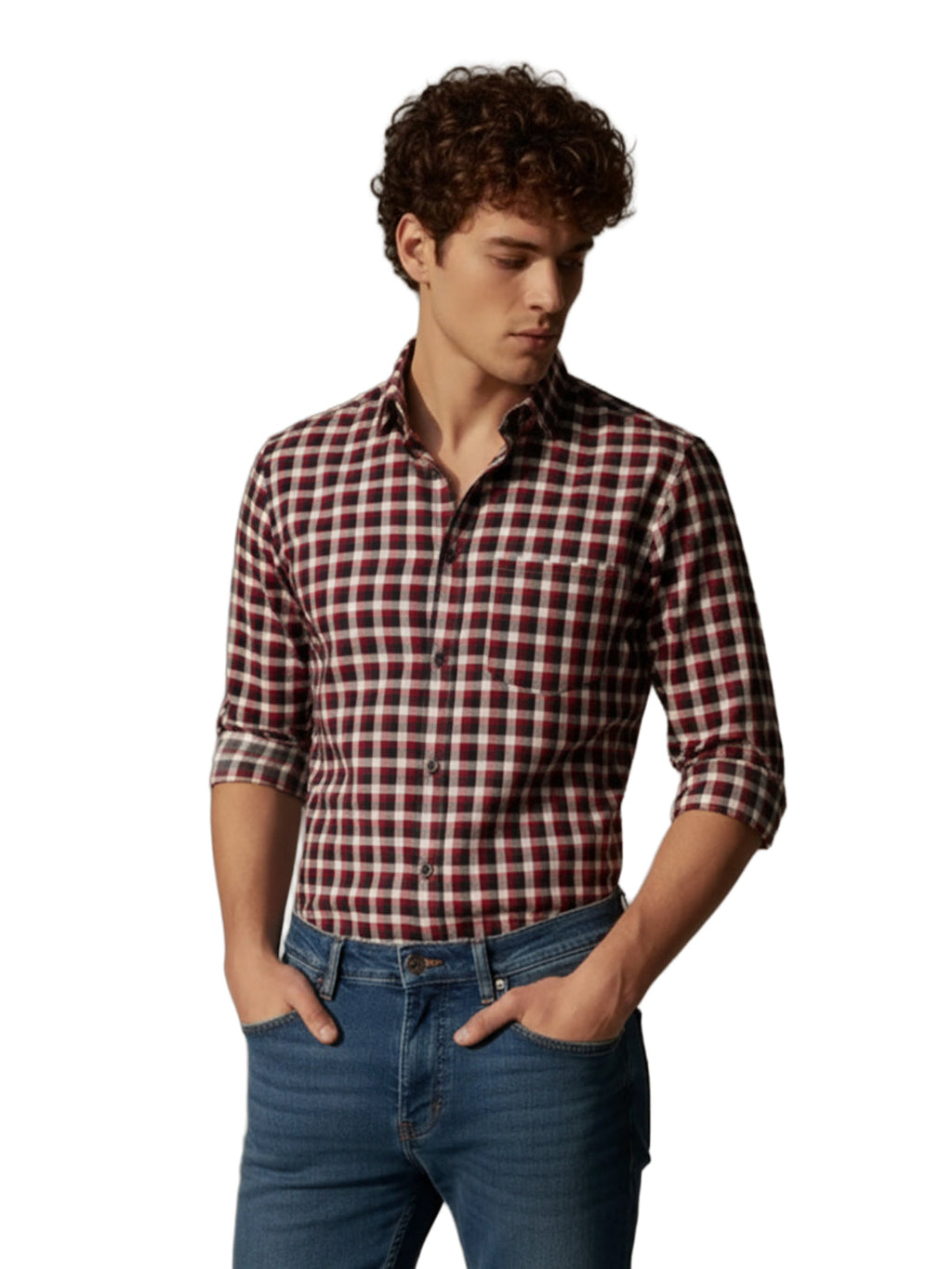 KISHRO Men Cotton Checked Regular Fit Casual Shirt - Maroon