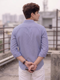 KISHRO Men Cotton Striped Regular Fit Casual Shirt - Sky Blue