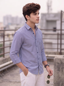 KISHRO Men Cotton Striped Regular Fit Casual Shirt - Sky Blue