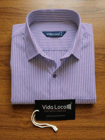 KISHRO Men Cotton Striped Regular Fit Casual Shirt - Sky Blue