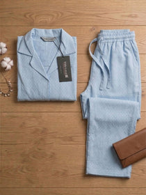 KISHRO Women Linen Solid Relaxed Fit Co-ord Set - Sky Blue