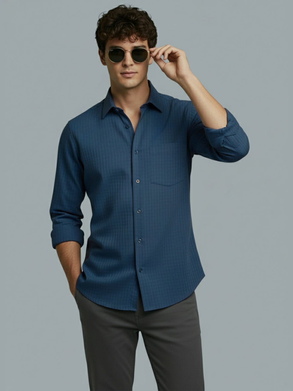 KISHRO Men Cotton Solid Regular Fit Spread Collar Casual Shirt - Black