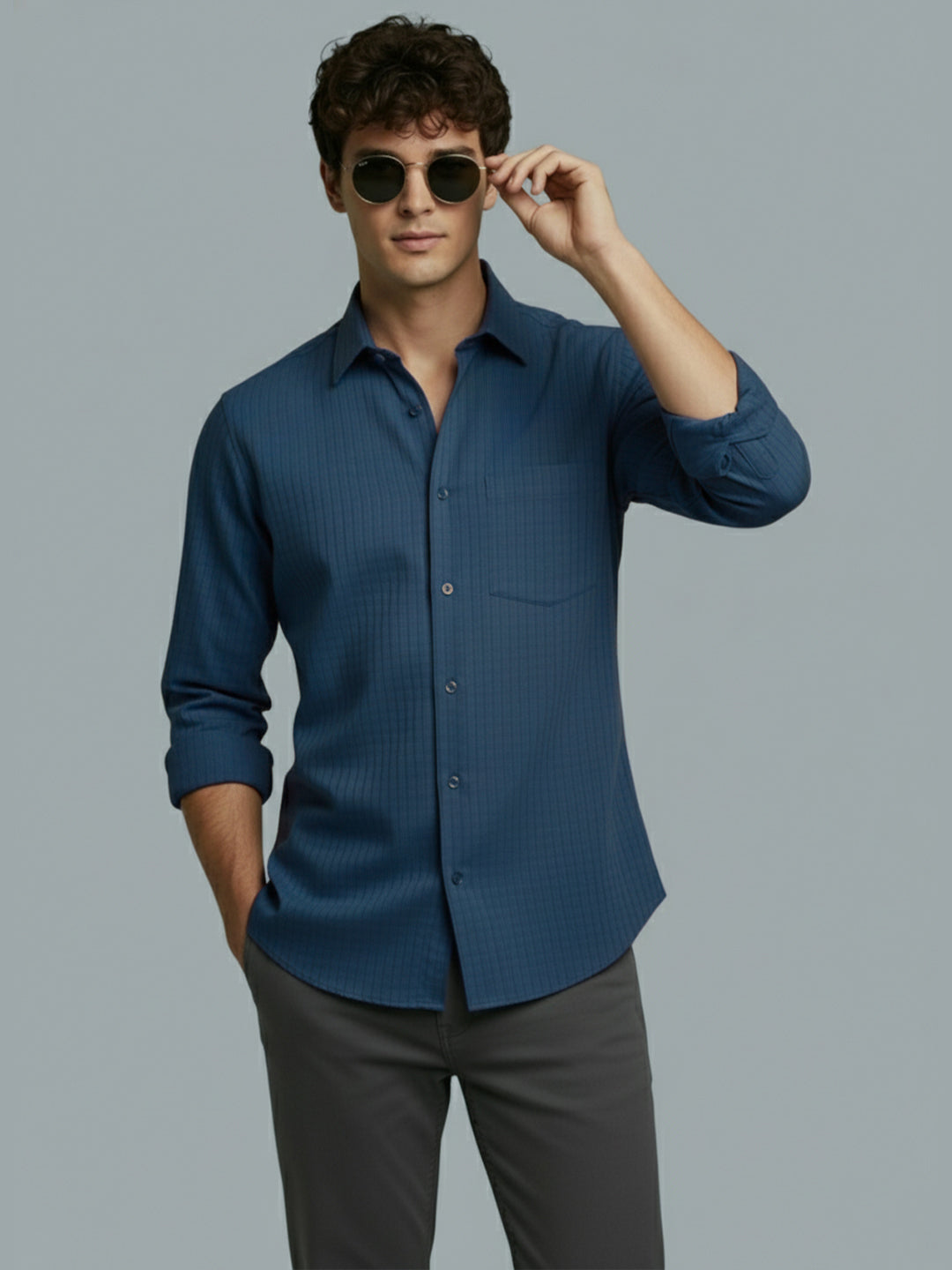 KISHRO Men Cotton Solid Regular Fit Spread Collar Casual Shirt - Black