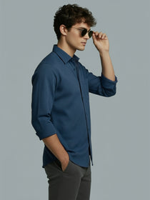 KISHRO Men Cotton Solid Regular Fit Spread Collar Casual Shirt - Black