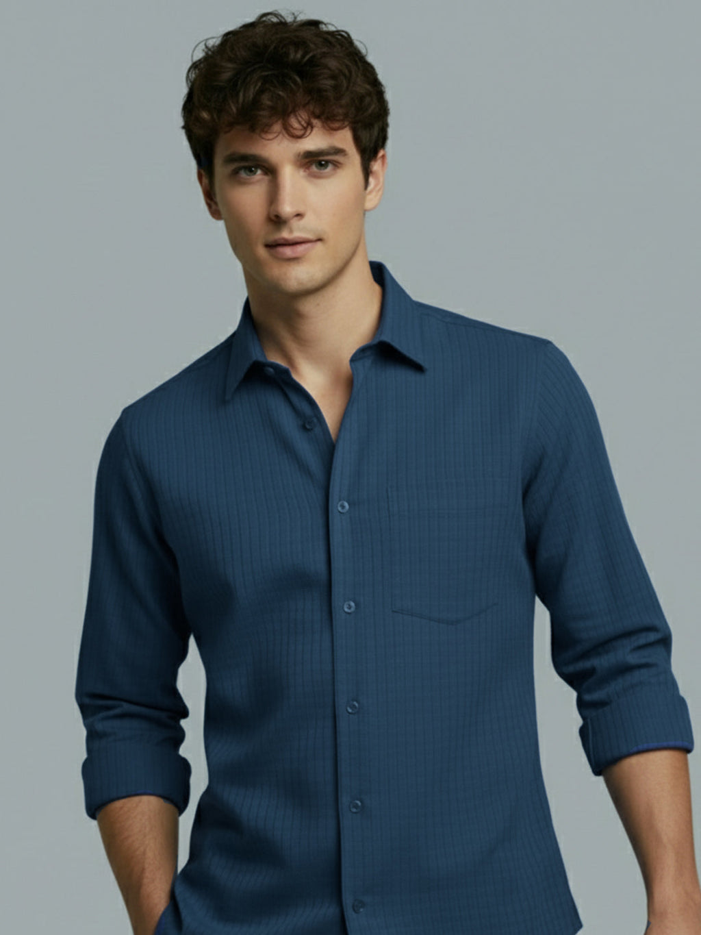 KISHRO Men Cotton Solid Regular Fit Spread Collar Casual Shirt - Black
