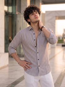 KISHRO Men Cotton Striped Regular Fit Casual Shirt - Gray Light