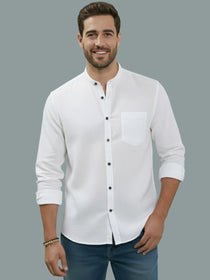 KISHRO Men Cotton Regular Fit Mandarin Collar Casual Shirt - Pink