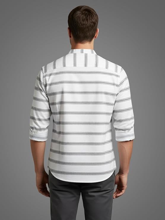 KISHRO Men Cotton Striped Spread Collar Short Kurta - White