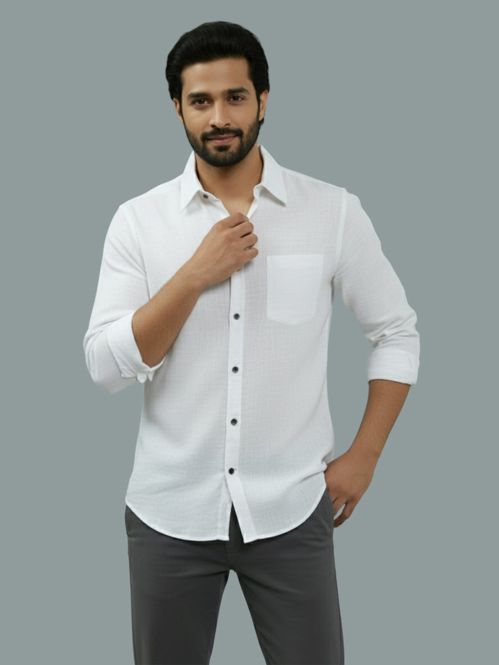 KISHRO Men Cotton Regular Fit Spread Collar Casual Shirt - Green