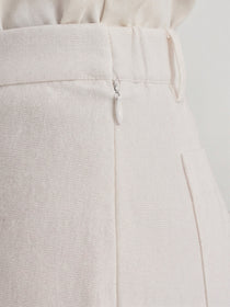 KISHRO Women Linen Solid Full Length Wide-Leg Trousers - Cream