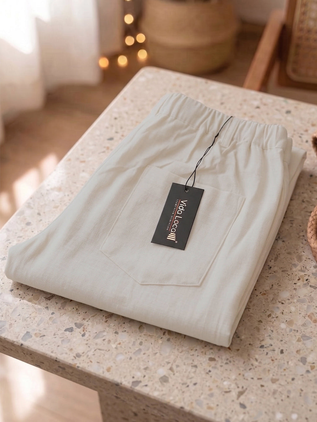 KISHRO Women Linen Solid Full Length Wide-Leg Trousers - Cream