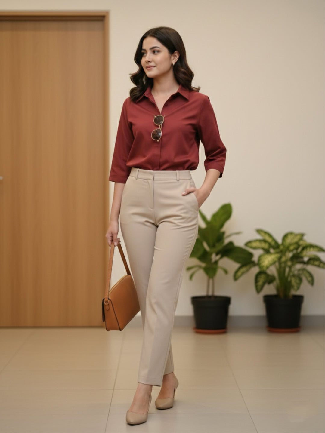 KISHRO Women Viscose Rayon Solid Regular Fit Shirt - Maroon