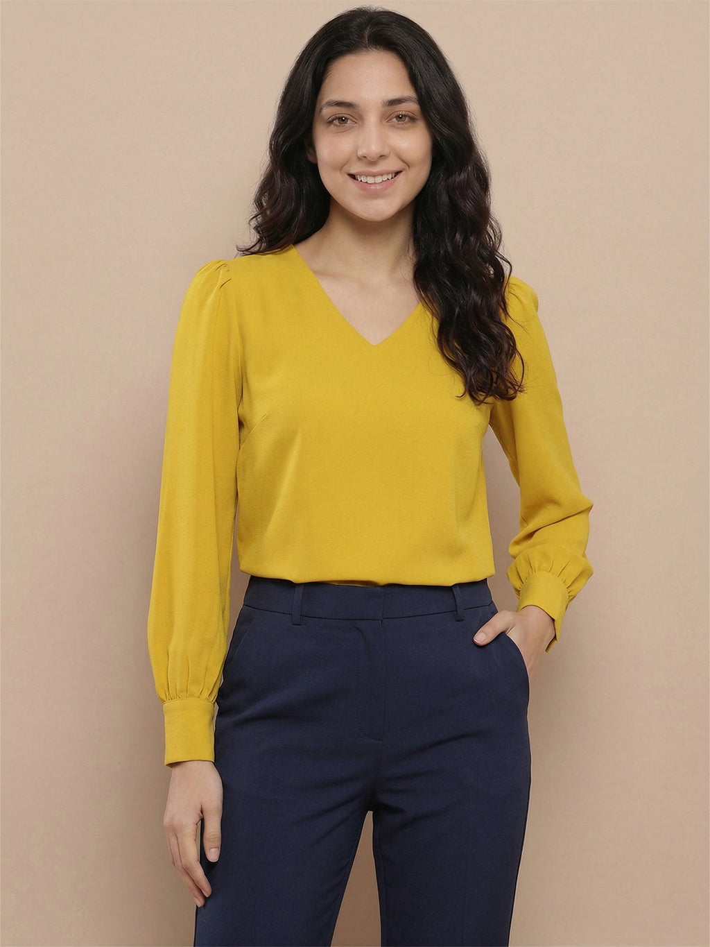 KISHRO Women Denim Solid Regular Fit Top - Teal Blue