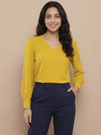 KISHRO Women Denim Solid Regular Fit Top - Teal Blue