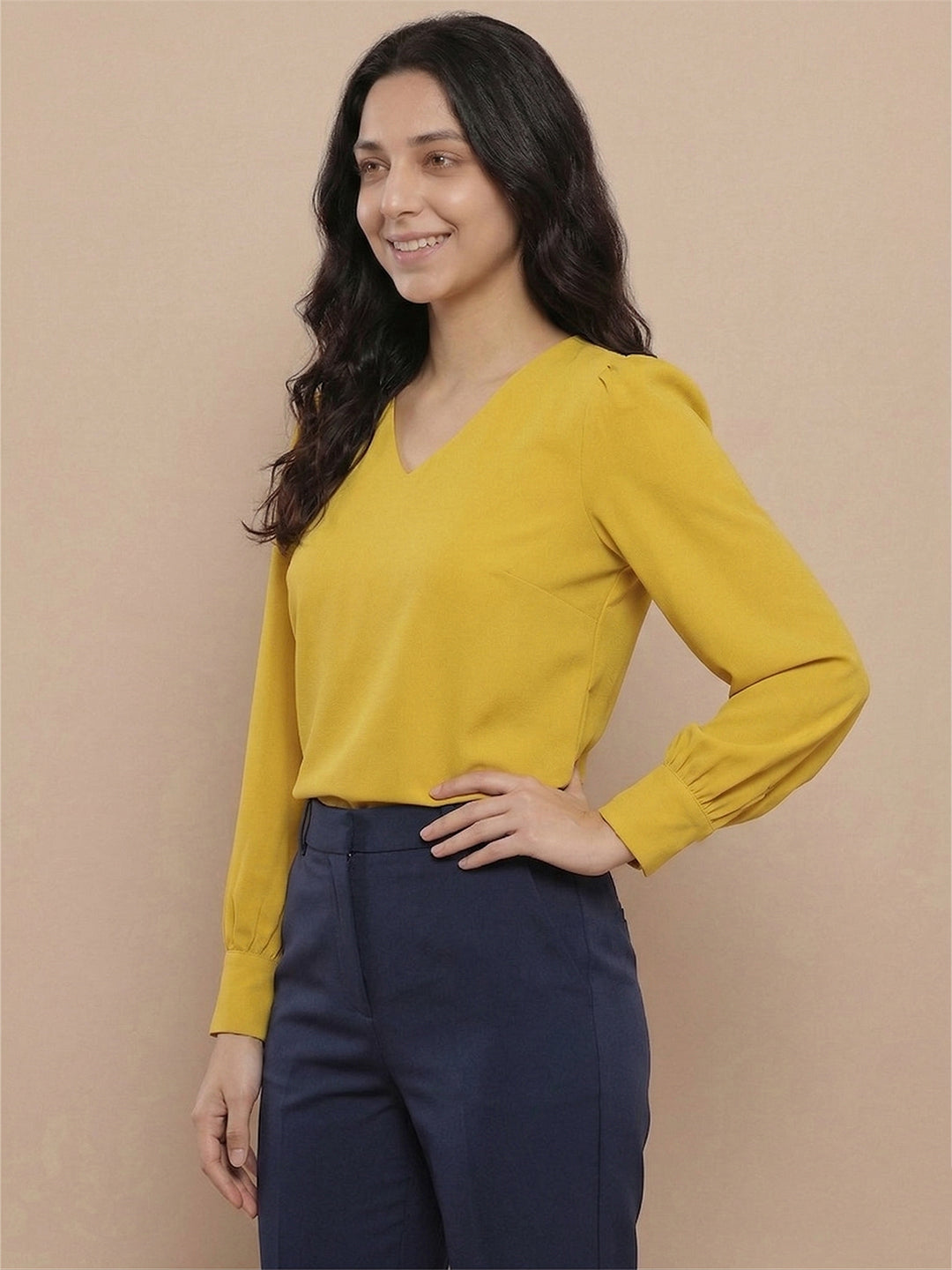 KISHRO Women Denim Solid Regular Fit Top - Teal Blue